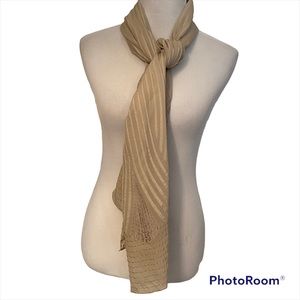 JULIANA COLLEZIONE SCARF TAN SHEER RIBBED STITCHED LARGE RECTANGLE ITALY